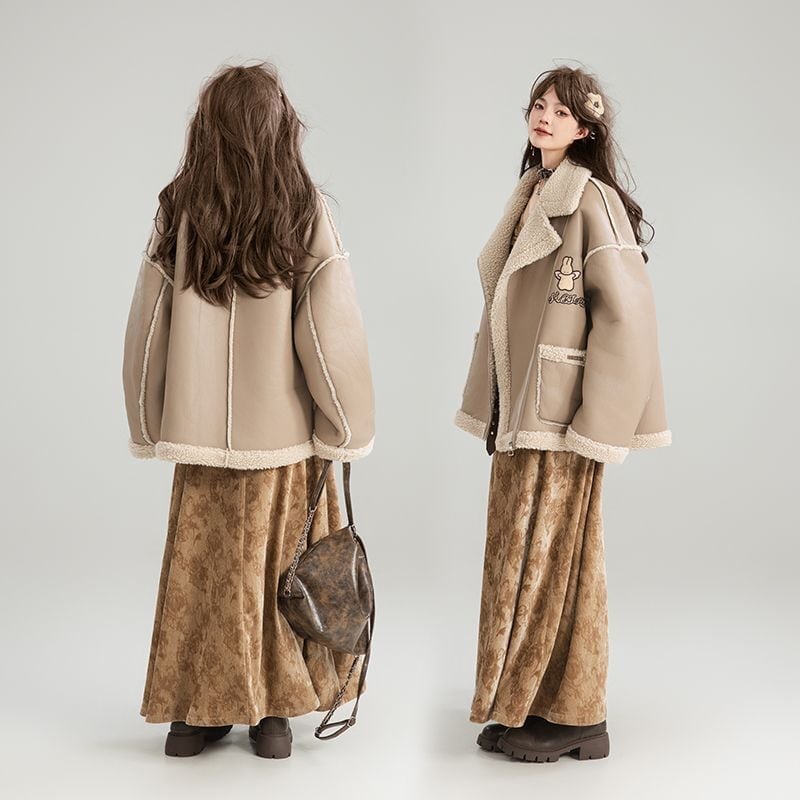 高級感溢れる 革ファッション厚い暖かいフェイクシャーリングジャケットコート ファッション感満々 E-9884