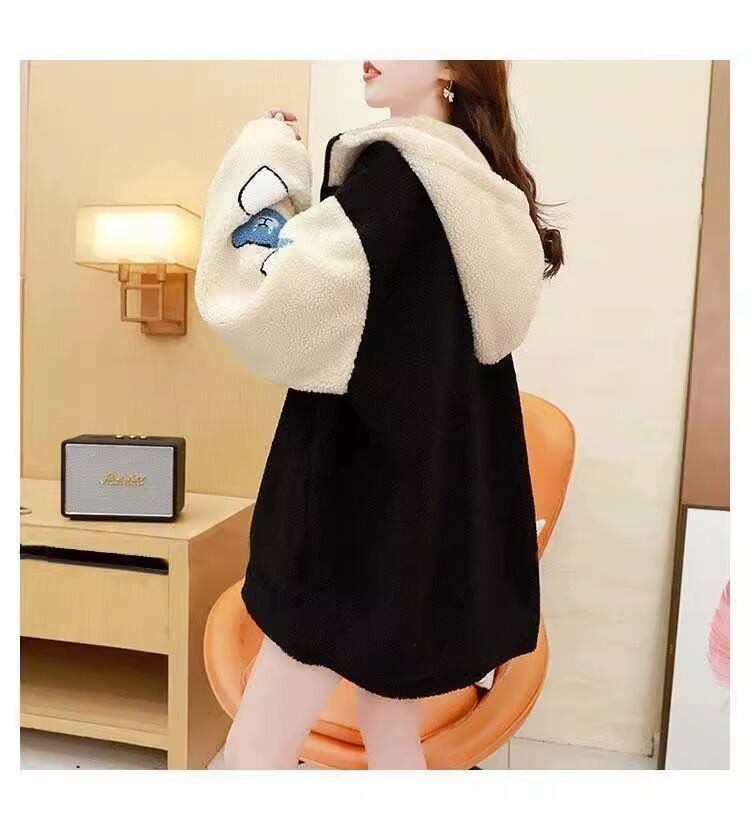 売り切れ必至 カジュアル 快適トップス 刺繍 切り替え 2色選択 ラムフリース コート ボアジャケットE-9766