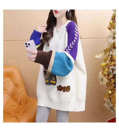 超人気 スタイルアップ ファッション感満々 切り替え 2色選択ニットトップスE-9940