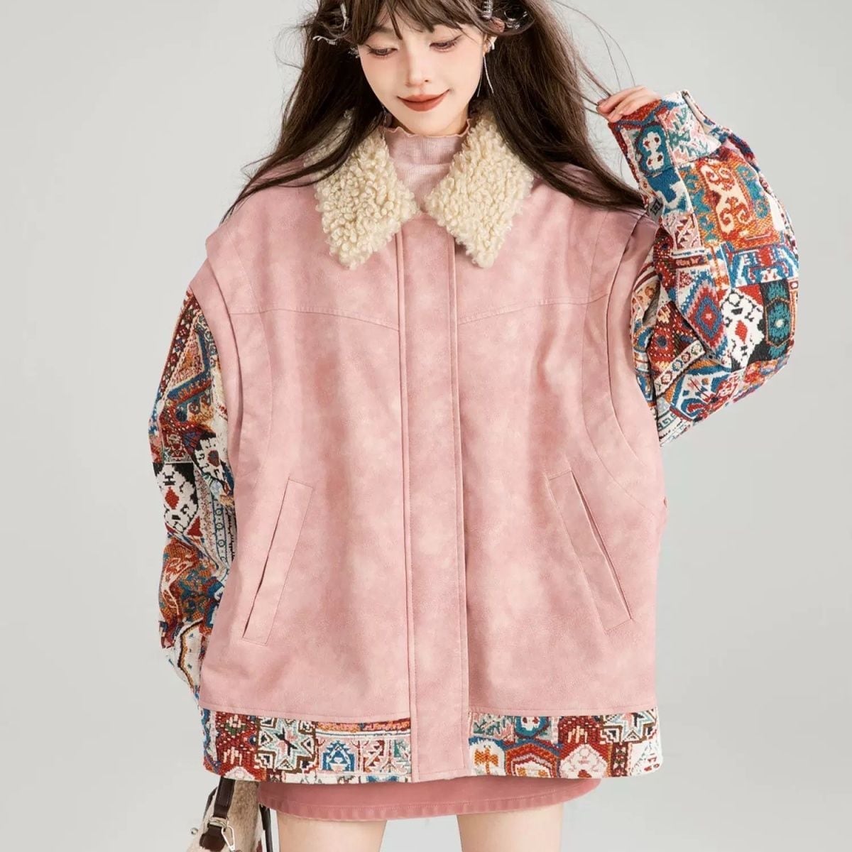 柔らかくて優しい印象 ラムフリース カジュアル コート ダウンジャケットE-10072