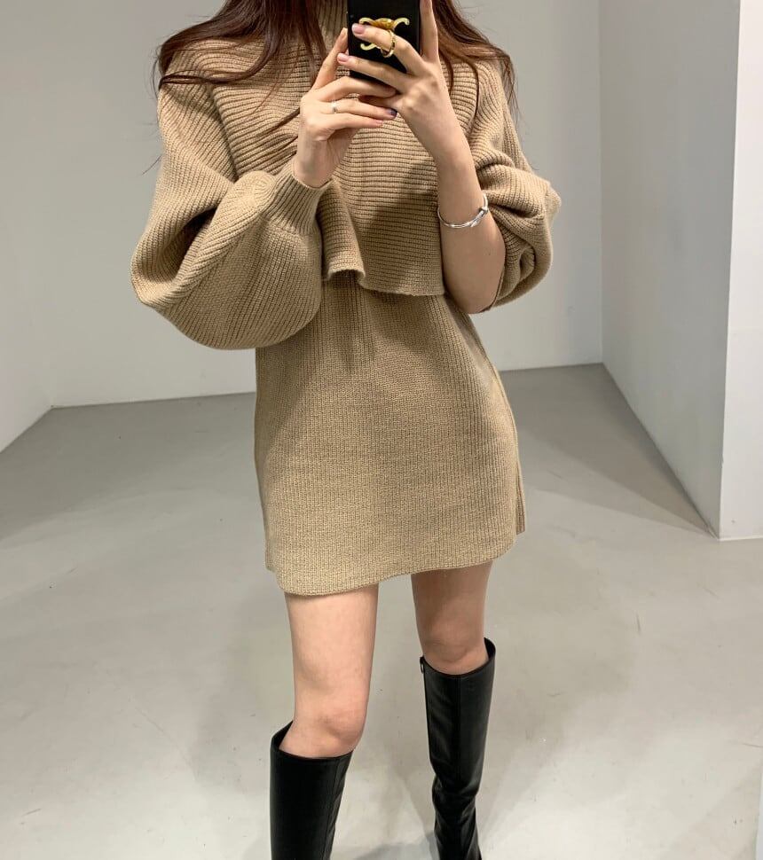 美感いっぱい ハイネック 気質溢れる セーター＋ワンピース セットアップE-2700