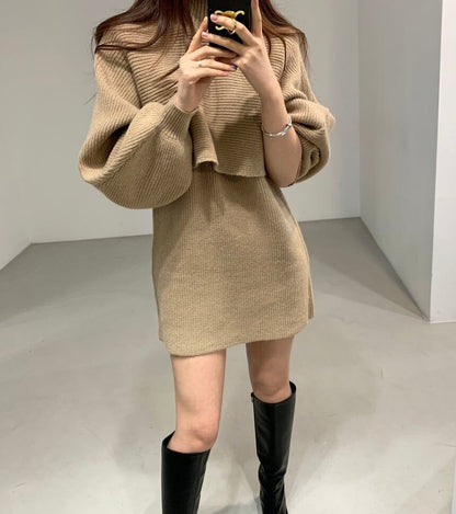 美感いっぱい ハイネック 気質溢れる セーター＋ワンピース セットアップE-2700