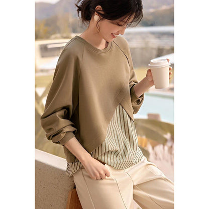 人気上昇中 オシャレ 都市ファッショ デザイン レイヤード風 切り替え ニットトップスE-9546