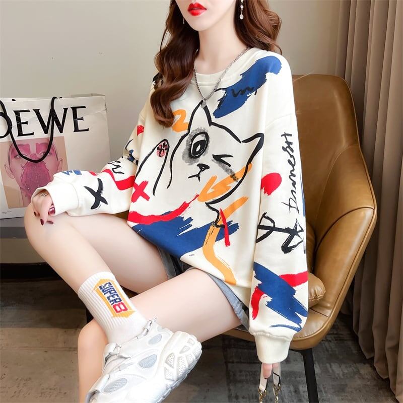 美人度アップ プリント ファッション スウェット パーカーE-3694