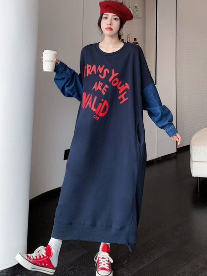 質感のいい デニム プラスベルベット長袖 ニット セーター E-10357