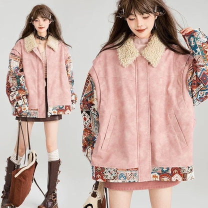 柔らかくて優しい印象 ラムフリース カジュアル コート ダウンジャケットE-10072