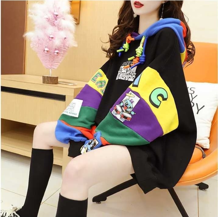 【半額！期間限定！！】(裏起毛あり)ファッション キュート 個性派 長袖 スウェット パーカー トップスE-2160