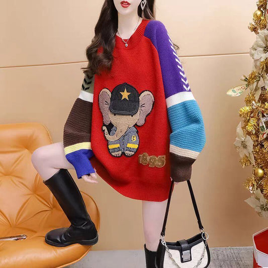 個性的なデザイン 2色選択 リラックス感のある カジュアル ニットE-10302