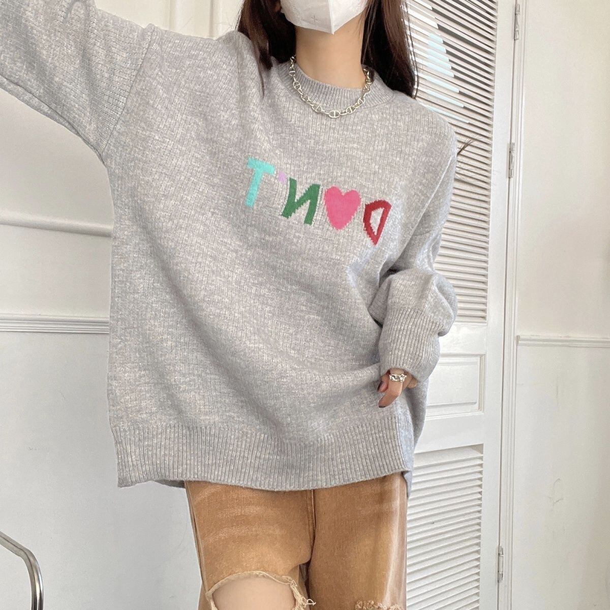 存在感抜群 韓国風ファッション トレンドアイテム カジュアル 3色選択 ニットトップスE-10642