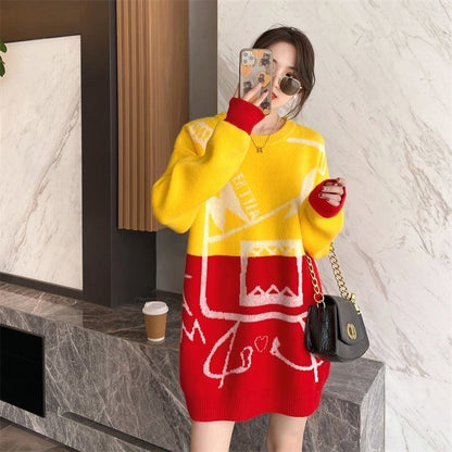 着?せカラーマッチングゆったり厚手ニットセーター全2色E-4498