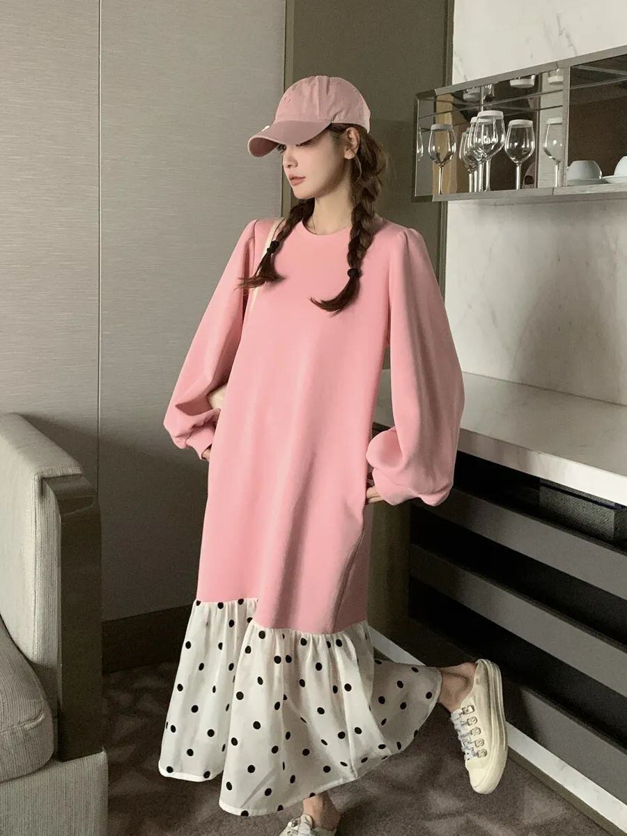 【半額！期間限定！！】超人気 オシャレ 都市ファッショ デザイン ファッション感満々 切り替え ワンピースE-9700
