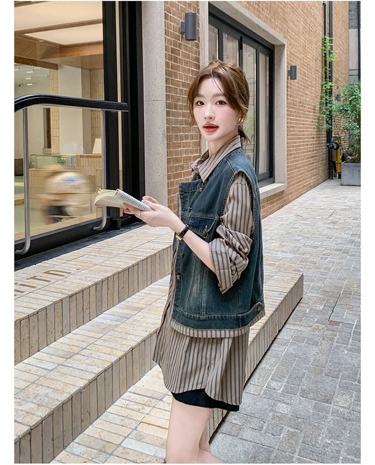 売れ筋 元主役級 美人度アップ 気いっぱい 好感度UP セットアップ ベスト+シャツE-10768