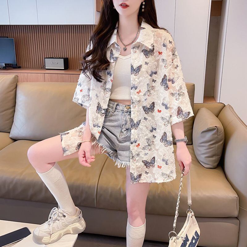 超人気 オシャレ 都市ファッショ デザイン 総柄 日焼け対策 全2色 シャツ E-9148