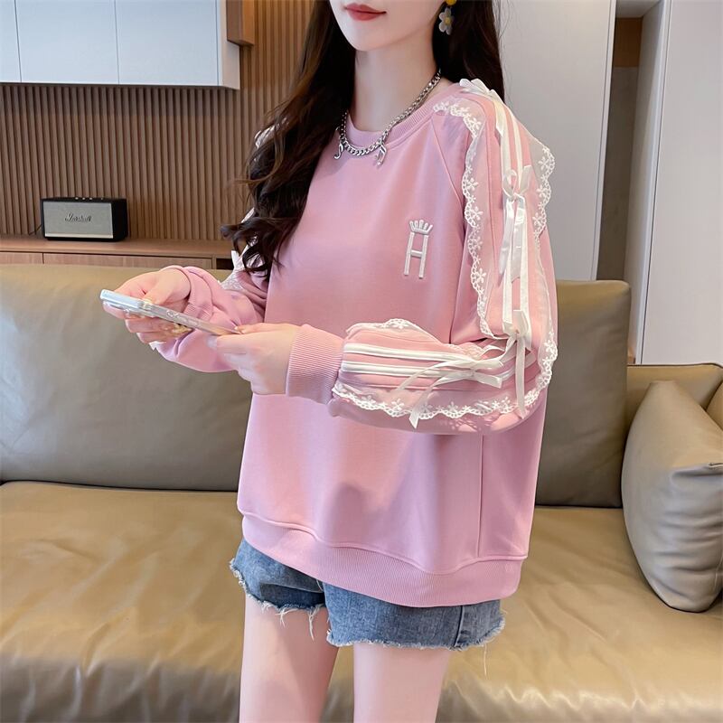 超人気 スウィート ファッション感満々 刺繍 切り替え 3色選択 スウェットE-9294