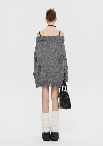 人気上昇中 ファッション感満々 高見えデザイン 全2色 オフショル風 ニットトップスE-9599