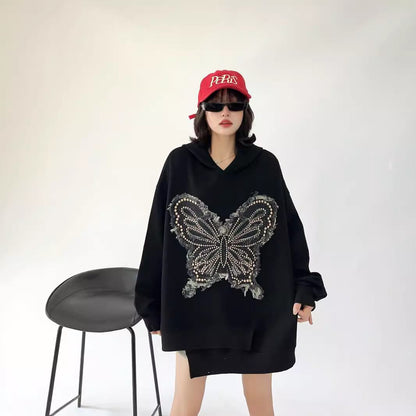 都市ファッショ デザイン オシャレ おしゃれ度高め 刺繍 ホットダイヤモンド カジュアル 3色選択 パーカーE-9290