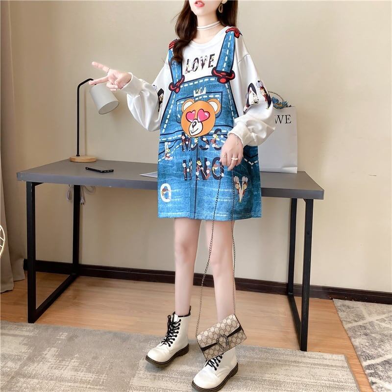 着心地抜群 女性力を高める ラウンドネック カートゥーンプリント スウェット パーカーiEf-2923