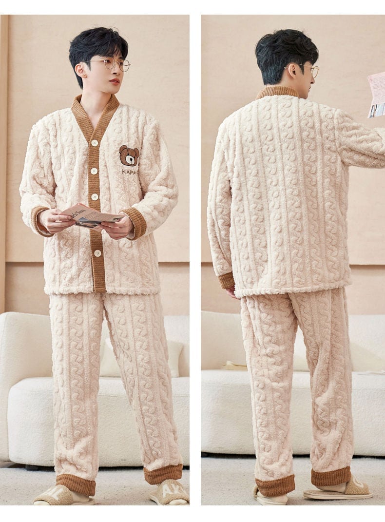 定番シンプル 肌触り抜群 求めてたデザイン 3種選択 サンゴフリース カップル パジャマ E-9775