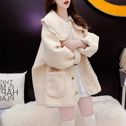 新商品 柔らかくて優しい印象 大人可愛い フリルドールカラーガーリーコートE-9946