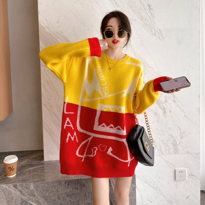 着?せカラーマッチングゆったり厚手ニットセーター全2色E-4498