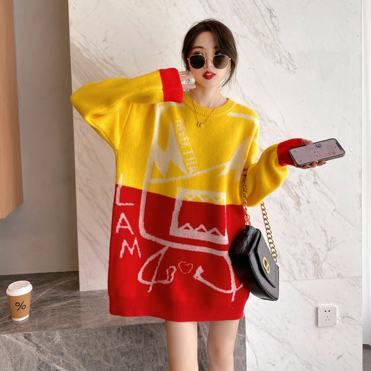 着?せカラーマッチングゆったり厚手ニットセーター全2色E-4498