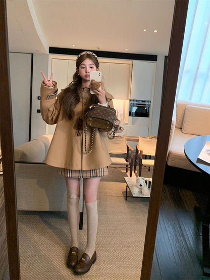 絶対欲しい おしゃれ度高め 上品 切り替え オーバーコート+スカートセットE-9518