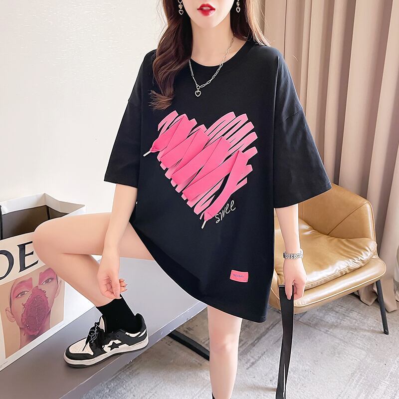 柔らかくて優しい印象 ゆったり ファッション感満々 ロング丈 3色半袖TシャツE-9206