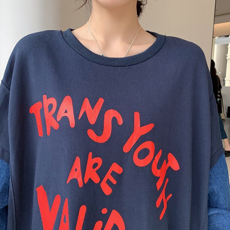 質感のいい デニム プラスベルベット長袖 ニット セーター E-10357