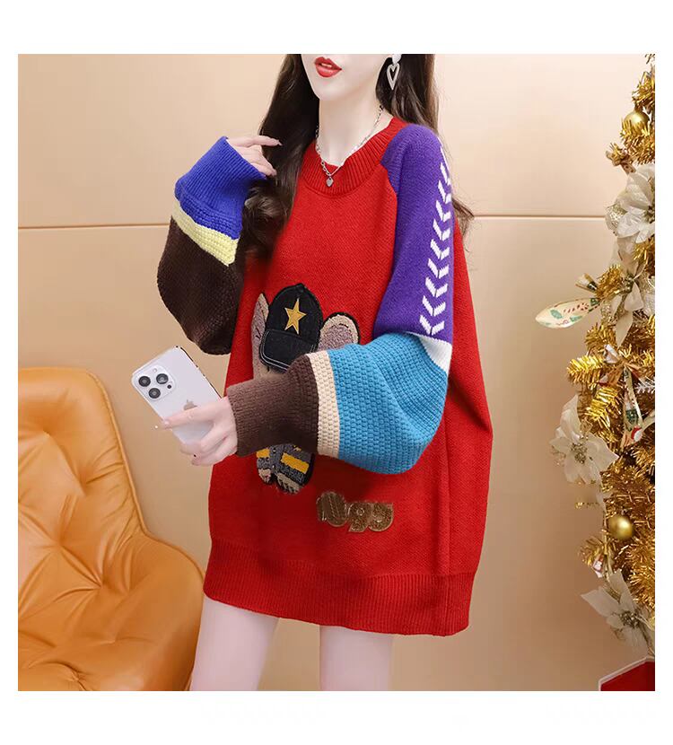 超人気 スタイルアップ ファッション感満々 切り替え 2色選択ニットトップスE-9940