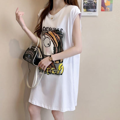 真夏も快適 着心地良い ファッション感満々 プリント全4色 ノースリーブ Tシャツ カットソーE-9161