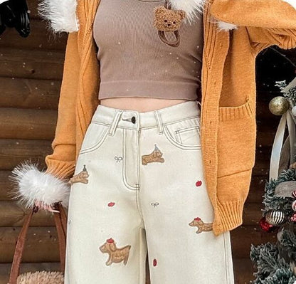 好感度UP 着回し力抜群 売り切れ必至 プラスベルベット 2色選択 デニム ワイドパンツE-10864