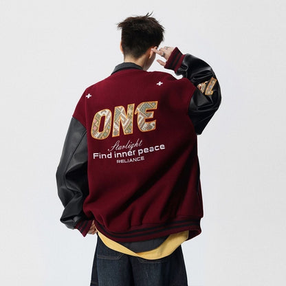 【中棉】人気爆発中 アメリカンレトロ 配色切り替え 刺繍ロゴ ユニセックス スタジャンE-12627