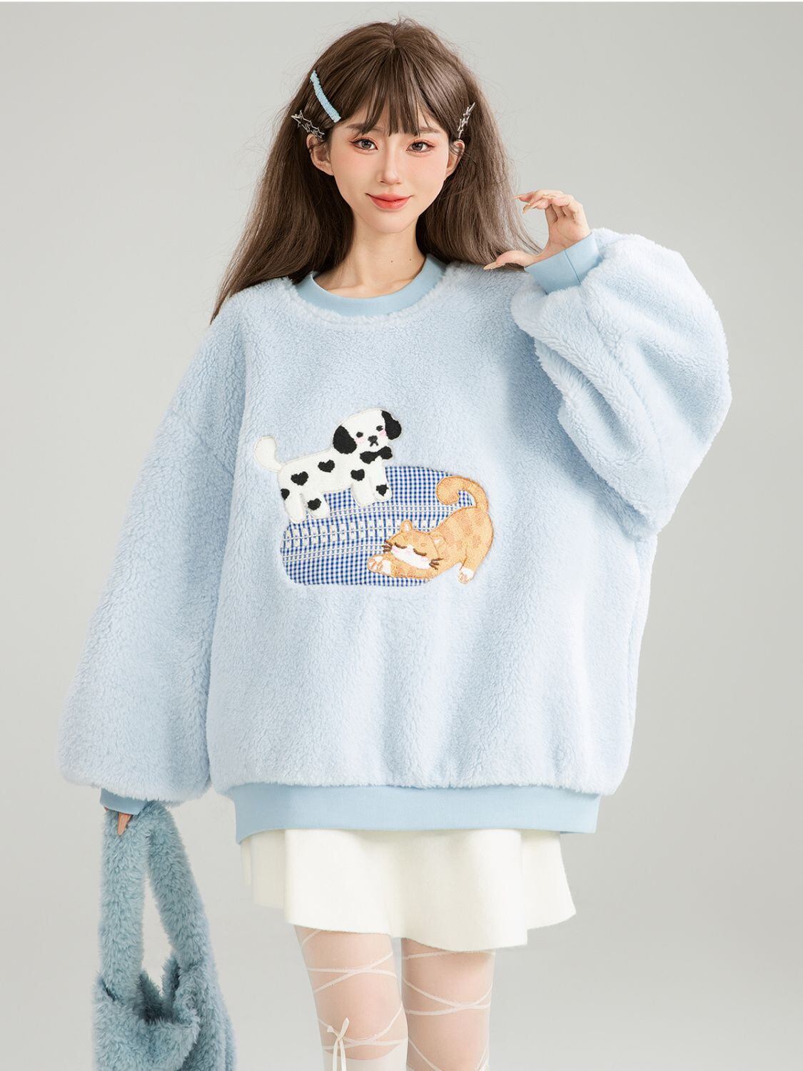 存在感抜群 暖かい服,ゆったりとしたアウターウェア トレンドアイテム ラムスウェットシャツE-9961