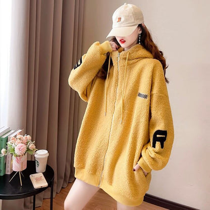 好感度UPアルファベットロゴボアフルジップパーカー 厚手トップス 全4色 E-4443