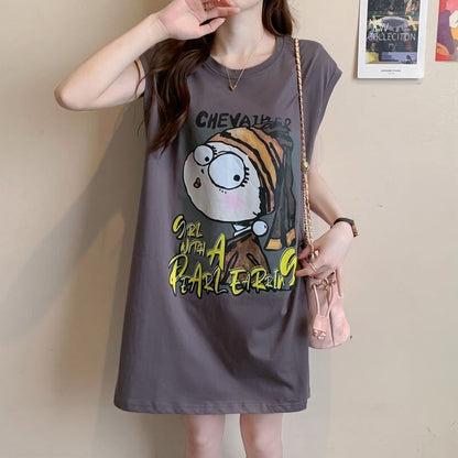 真夏も快適 着心地良い ファッション感満々 プリント全4色 ノースリーブ Tシャツ カットソーE-9161