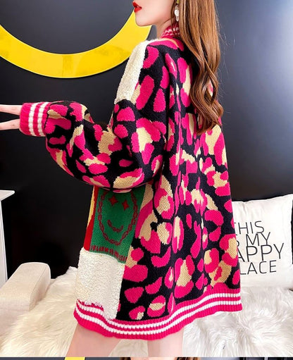 早い者勝ちスマイルマーク   ニットカーディガン三色ありE-4059