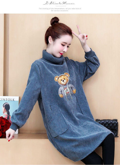 【裹起毛】質感のいい 4色デニム プラスベルベット長袖 ニット セーター E-10226