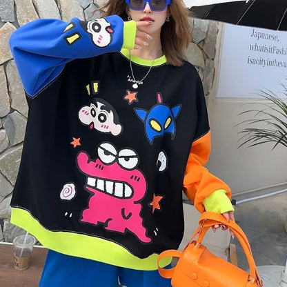 【半額！期間限定！！】主役級  プリントオーバーサイズ カラーマッチングスウェットE-4103