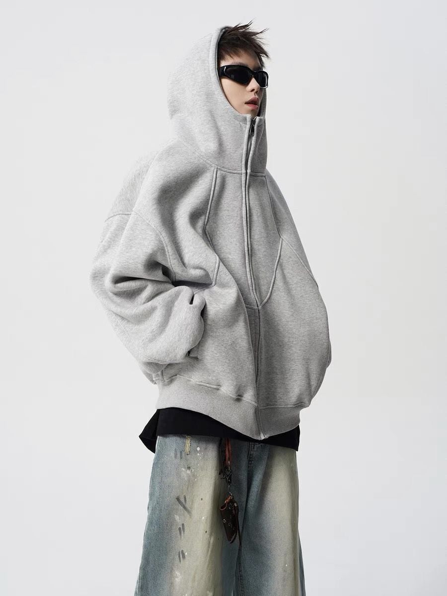 ファッション感満々 切り替え 2色選択 男女兼用 ジップアップパーカーE-12543