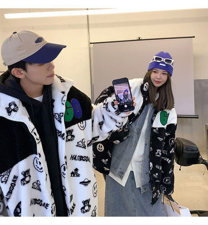 大人の定番シンプル 2色選択 カジュアル ラムフリース コート ボアジャケットE-10011