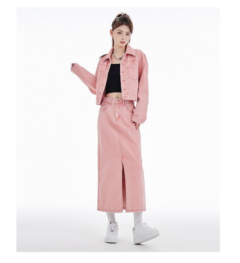 カジュアル 長袖 定番シンプル ジャケット＋スカート セットアップ E-10943