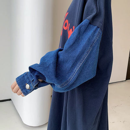 質感のいい デニム プラスベルベット長袖 ニット セーター E-10357