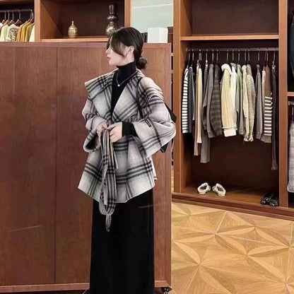 主役級の存在感！気質アップ おしゃれ度高め チェック柄 ウールコート E-9984