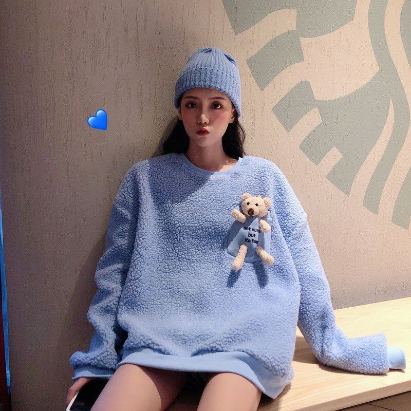 【裏起毛】好感度UP 長袖 キュート スウェット パーカー トップスE-10144