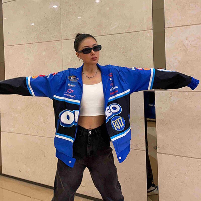 【人気急上昇中】ユニセックス   スポーティーなブループリントのカジュアルジャージE-5090