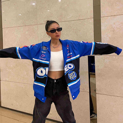 【人気急上昇中】ユニセックス   スポーティーなブループリントのカジュアルジャージE-5090