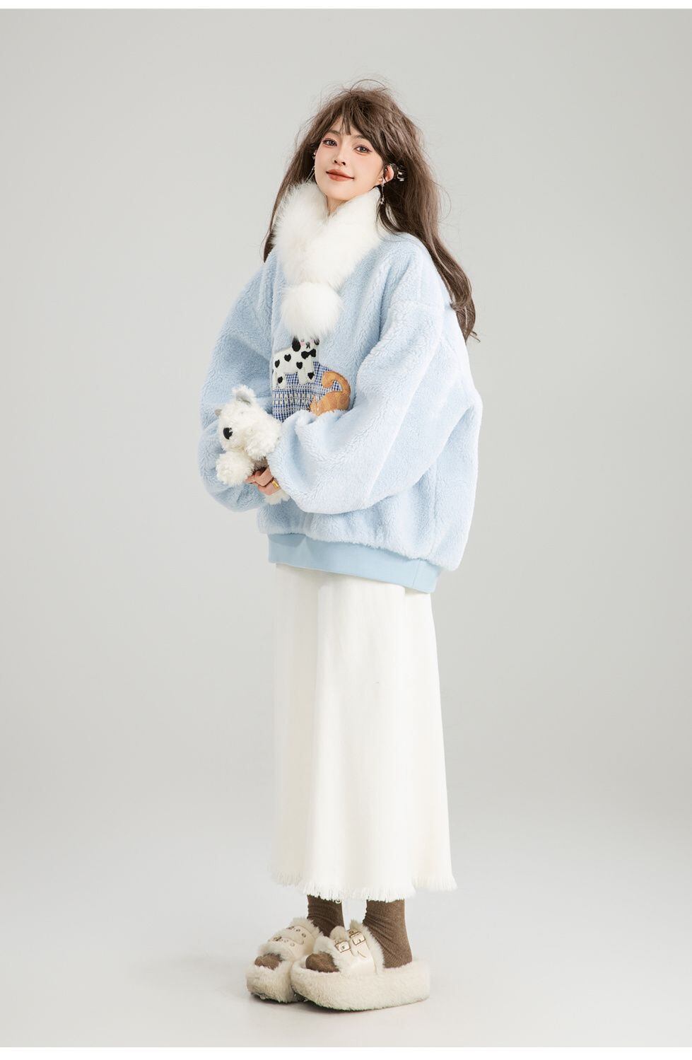 存在感抜群 暖かい服,ゆったりとしたアウターウェア トレンドアイテム ラムスウェットシャツE-9961