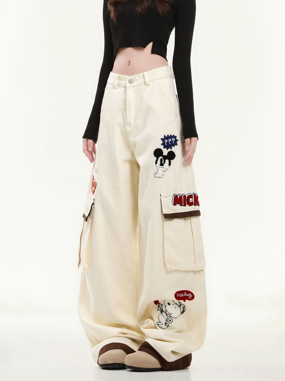 大人可愛い 売り切れ必至 プラスベルベット 2色選択 デニム ワイドパンツE-12350