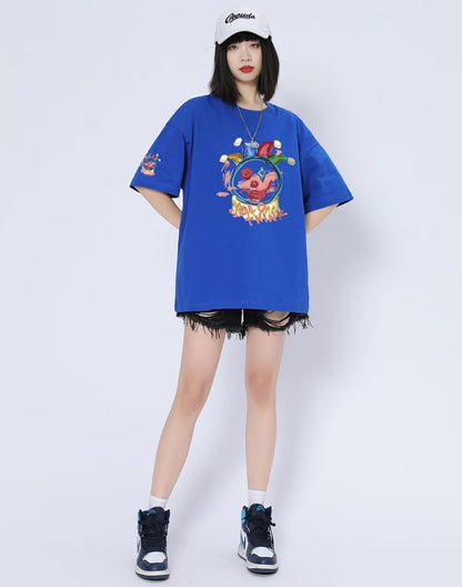 話題沸騰中 カジュアル ゆったり プリント 6色 半袖Tシャツ＜ins-8164＞