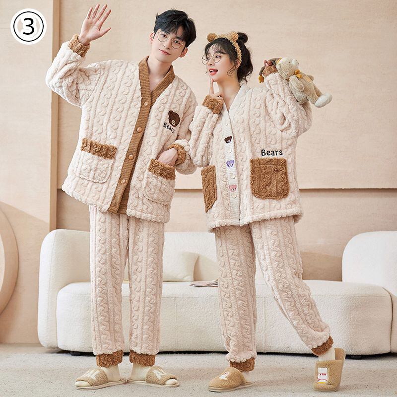 定番シンプル 肌触り抜群 求めてたデザイン 3種選択 サンゴフリース カップル パジャマ E-9775